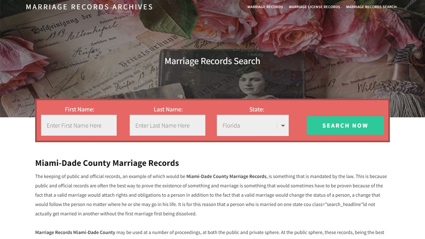 Miami-Dade County Marriage Records | Enter Name and Search